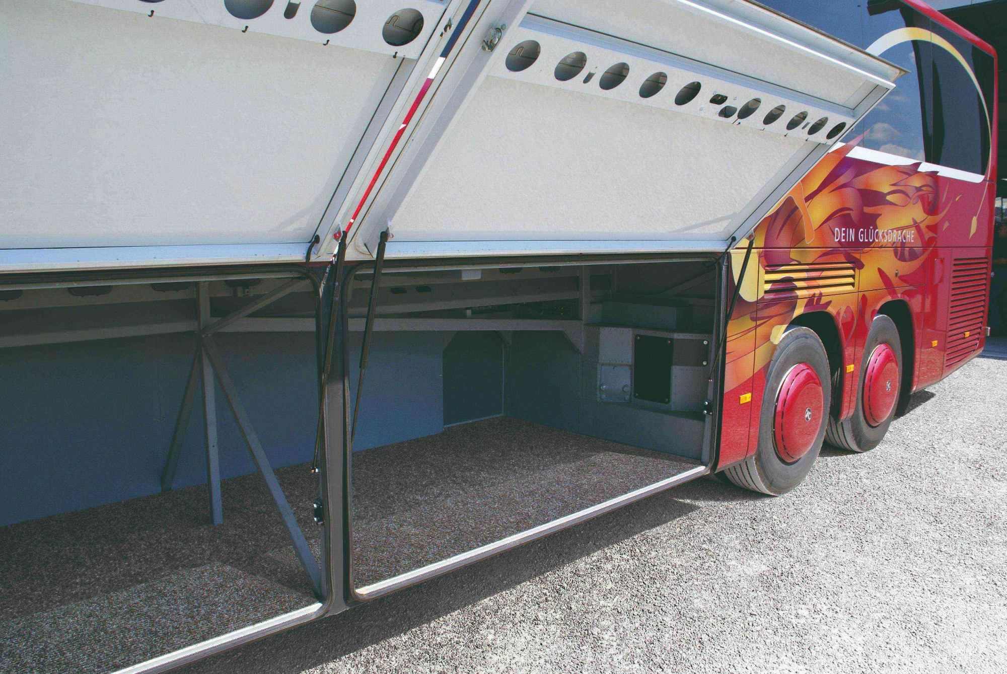 Image of Stamford heavy duty floor carpet fitted inside a luggage rack of a coach