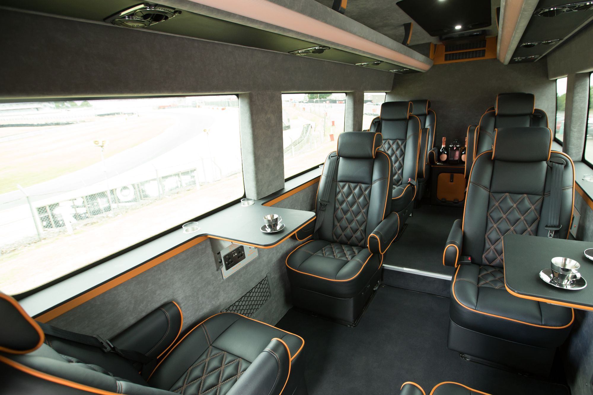 Image of the inside of a minibus showing Spradling vinyl on seats